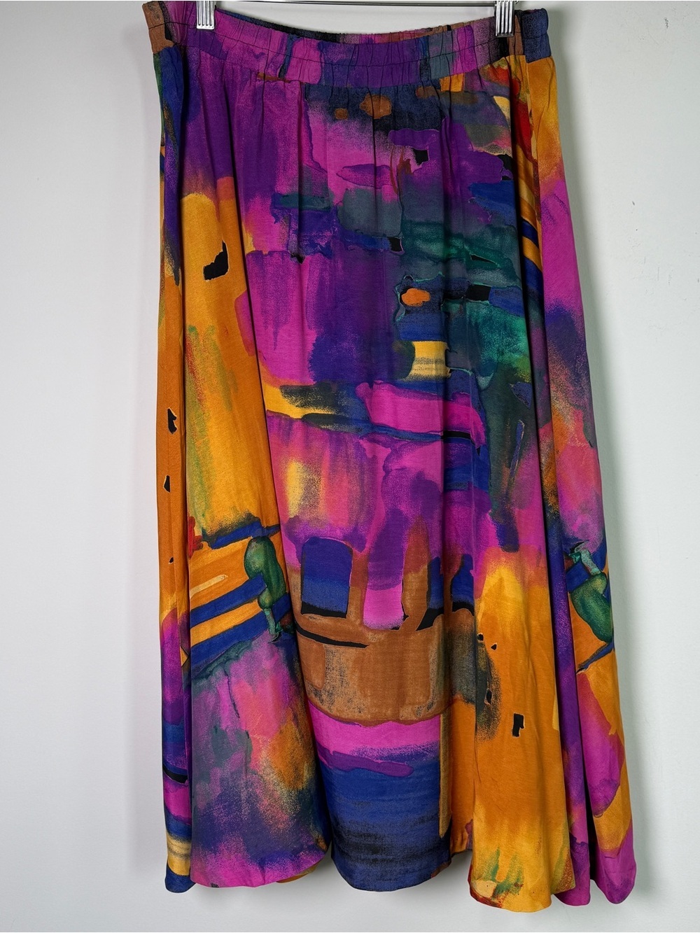 Sharon Anthony Abstract Watercolor Print Midi A-line Skirt Artsy Maximalist 1X